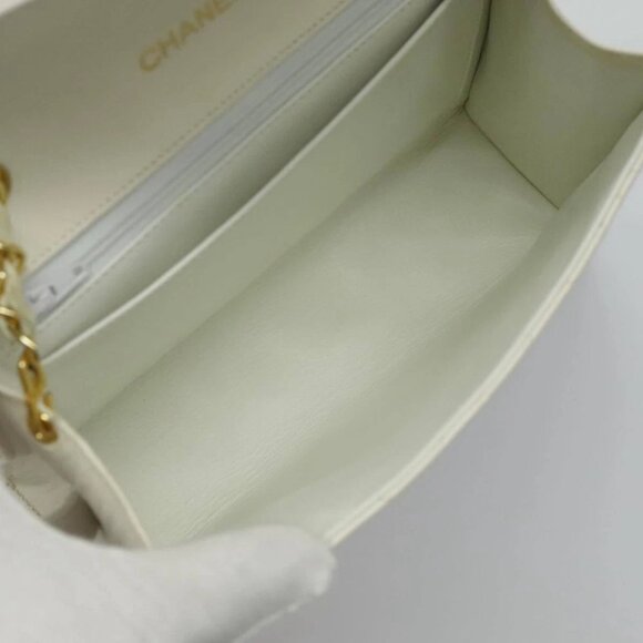 CHANEL Matelasse Big COCO Mark Chain Bag Lamb Skin White Gold CC Auth yk15609AV - Picture 12 of 15